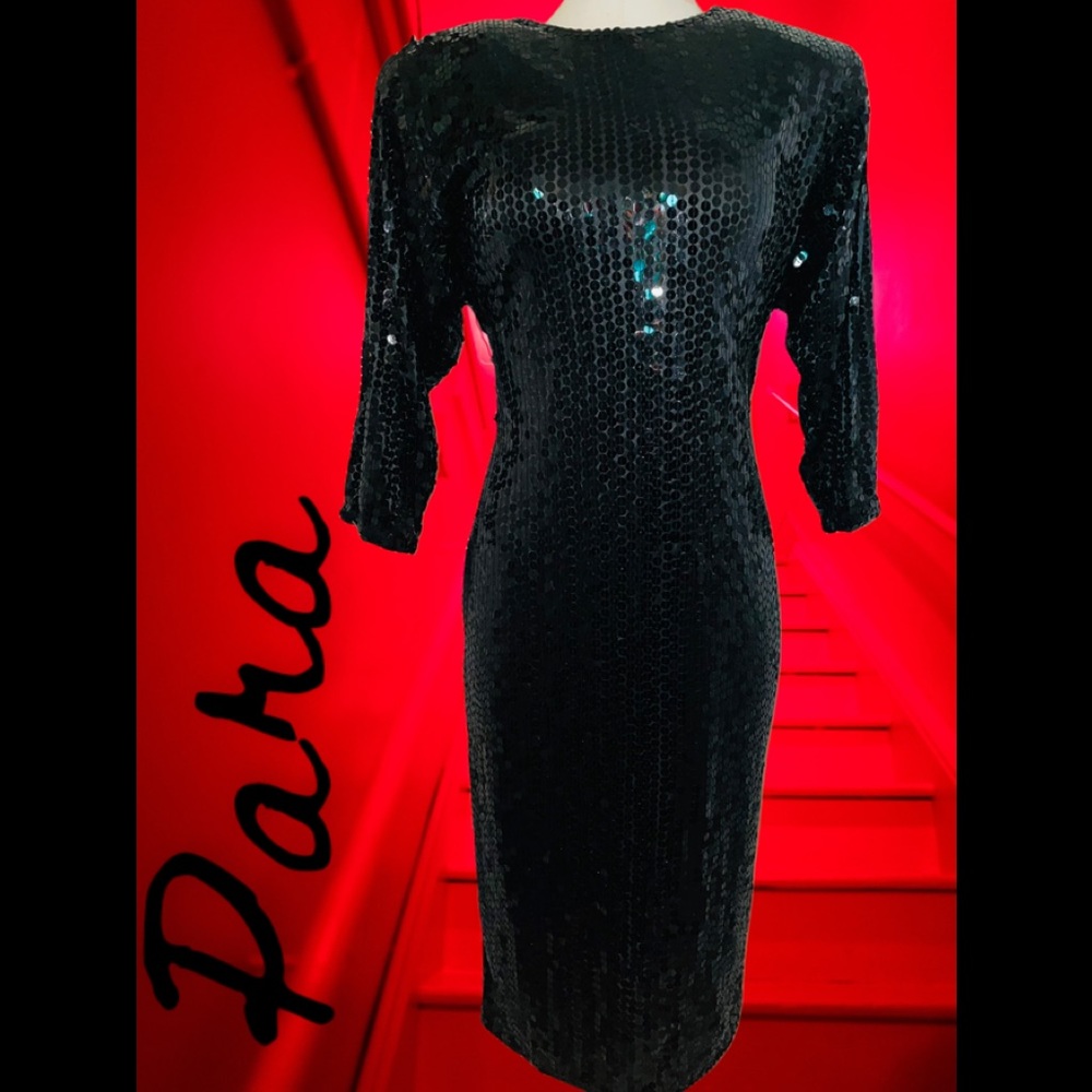Elegant Black Sequin Midi Dress